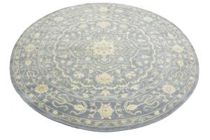 Muted Gray Floral 6X6 Transitional Oriental Round Rug