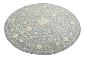 Muted Gray Floral 6X6 Transitional Oriental Round Rug
