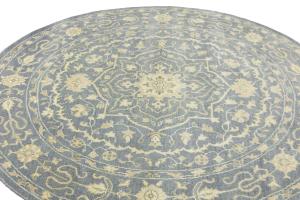 Muted Gray Floral 6X6 Transitional Oriental Round Rug
