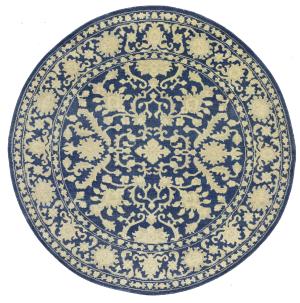 Muted Slate Blue Floral 8x8 Transitional Oriental Round Rug