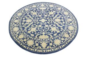 Muted Slate Blue Floral 8x8 Transitional Oriental Round Rug