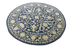 Muted Slate Blue Floral 8x8 Transitional Oriental Round Rug