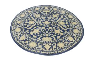 Muted Slate Blue Floral 8x8 Transitional Oriental Round Rug