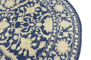 Muted Slate Blue Floral 8x8 Transitional Oriental Round Rug