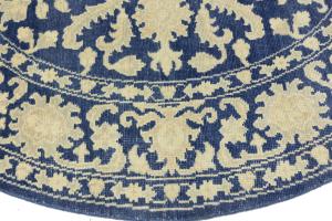 Muted Slate Blue Floral 8x8 Transitional Oriental Round Rug