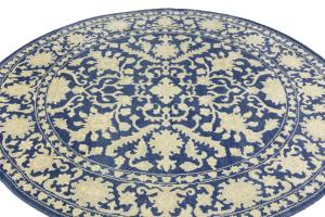 Muted Slate Blue Floral 8x8 Transitional Oriental Round Rug