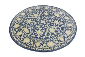 Muted Slate Blue Floral 8x8 Transitional Oriental Round Rug