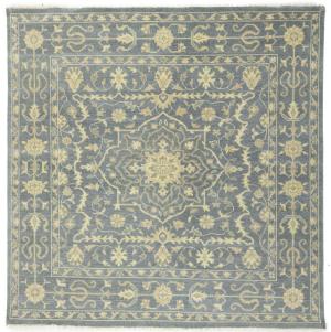 Muted Gray Floral 8X8 Transitional Oriental Square Rug