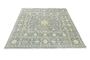 Muted Gray Floral 8X8 Transitional Oriental Square Rug