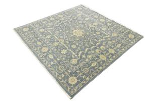 Muted Gray Floral 8X8 Transitional Oriental Square Rug