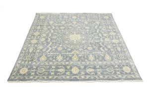 Muted Gray Floral 8X8 Transitional Oriental Square Rug