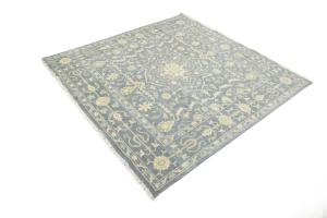 Muted Gray Floral 8X8 Transitional Oriental Square Rug