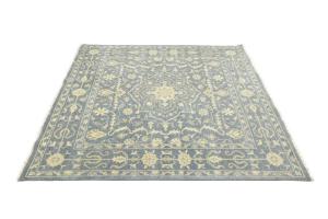Muted Gray Floral 8X8 Transitional Oriental Square Rug