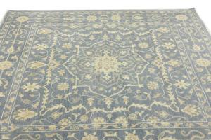 Muted Gray Floral 8X8 Transitional Oriental Square Rug