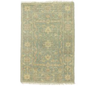 Muted Teal Floral 2X3 Transitional Oriental Rug