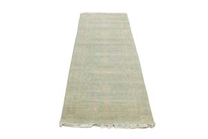 Muted Aqua Blue Floral Transitional 3X8 Oriental Runner Rug