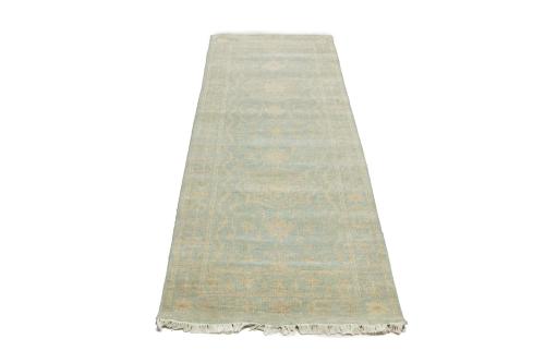 Muted Aqua Blue Floral Transitional 3X8 Oriental Runner Rug