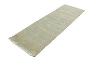 Muted Aqua Blue Floral Transitional 3X8 Oriental Runner Rug