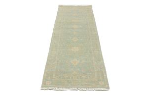 Muted Aqua Blue Floral Transitional 3X8 Oriental Runner Rug