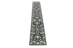 Muted Blue Floral Transitional 2X12 Oriental Runner Rug
