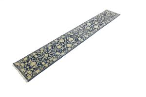 Muted Blue Floral Transitional 2X12 Oriental Runner Rug