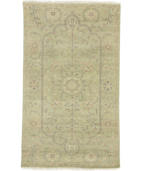 Muted Light Green Floral 3X5 Transitional Oriental Round Rug