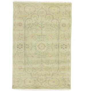 Muted Light Green Floral 4x6 Transitional Oriental Round Rug