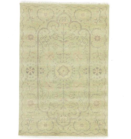 Muted Light Green Floral 4x6 Transitional Oriental Round Rug