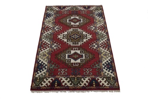 Geometric Red 4X6 Kazak Oriental Rug