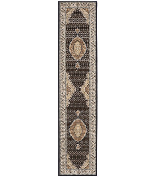 Navy Floral Oriental Style 3X12 Machine-Made Runner Rug