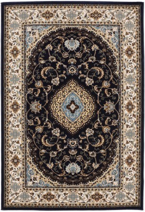 Navy Floral Oriental Style 4X6 Machine-Made Rug