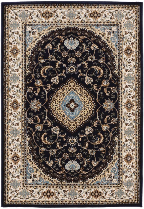 Navy Floral Oriental Style 4X6 Machine-Made Rug