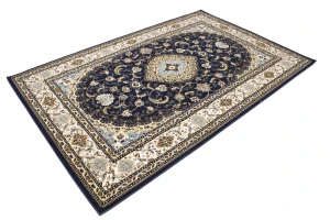 Navy Floral Oriental Style 5X8 Machine-Made Rug