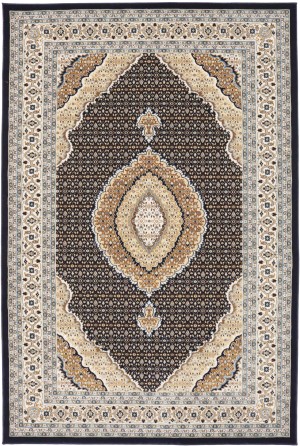 Navy Floral Oriental Style 5X8 Machine-Made Rug