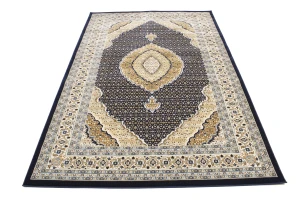 Navy Floral Oriental Style 5X8 Machine-Made Rug