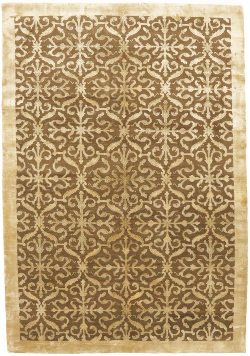 Brown Beige Modern 6X9 Silk Nepali Oriental Rug