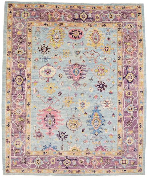 Light Blue Floral Oushak Peshawar 8X10 Pakistan Oriental Rug