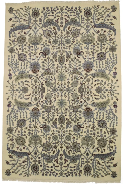 Cream Classic Floral 7X10 Traditional Indo-Kashan Oriental Rug