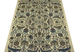 Cream Classic Floral 7X10 Traditional Indo-Kashan Oriental Rug