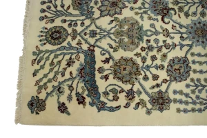 Cream Classic Floral 7X10 Traditional Indo-Kashan Oriental Rug