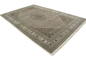 Cream Floral Geometric 7X10 Indo-Tabriz Fish Mahi Oriental Rug