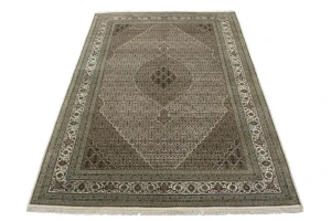 Cream Floral Geometric 7X10 Indo-Tabriz Fish Mahi Oriental Rug
