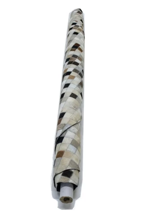 Ivory Geometric 6X6 Cowhide Patchwork Modern Rug