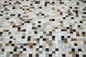 Ivory Geometric 6X6 Cowhide Patchwork Modern Rug