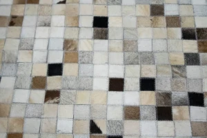 Ivory Geometric 6X6 Cowhide Patchwork Modern Rug