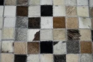 Ivory Geometric 6X6 Cowhide Patchwork Modern Rug