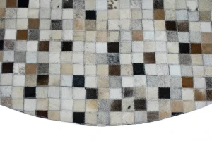Ivory Geometric 6X6 Cowhide Patchwork Modern Rug