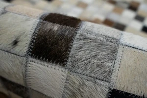 Ivory Geometric 6X6 Cowhide Patchwork Modern Rug