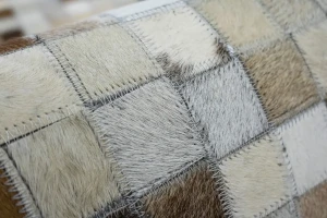 Ivory Geometric 6X6 Cowhide Patchwork Modern Rug