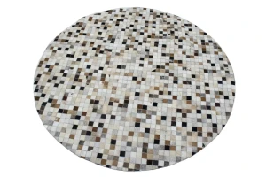 Ivory Geometric 6X6 Cowhide Patchwork Modern Rug
